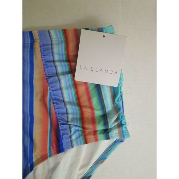 La Blanca Women's Plus Sz 20W Side Shirred Hipster Bikini, Multi//Sunset Stripe - Picture 3 of 5